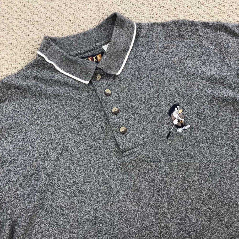 Foursome Disney Golf Polo L Gray Snow White Grumpy Dwarf Embroidered Vintage